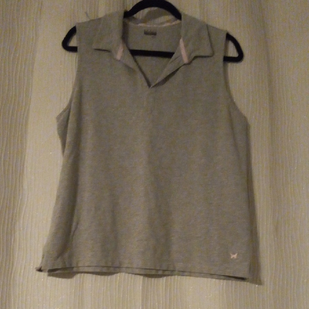Basic Editions Gray Sleeveless Polo Tank with Pink Trim